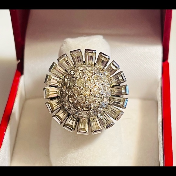 Vintage Joseph Mazer Sterling Clear Crystal Rhinestone Disco Ball Statement Ring - Picture 1 of 7